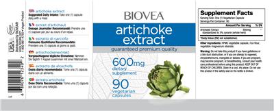 Photo of the BIOVEA Artichoke Extract 600 mg label