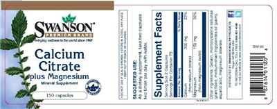 Photo of the Swanson Premium Brand Calcium Citrate Plus Magnesium label