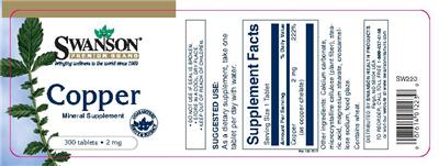Photo of the Swanson Premium Brand Copper 2 mg label