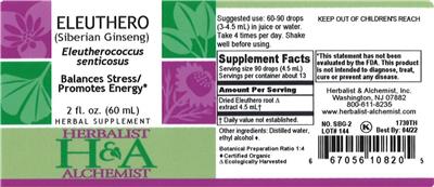 Photo of the Herbalist & Alchemist Eleuthero label