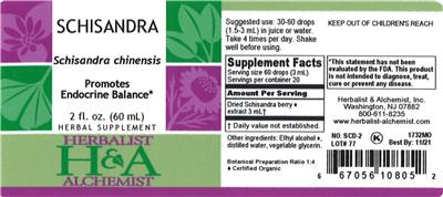 Photo of the Herbalist & Alchemist Schisandra label