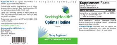 Photo of the Seeking Health Optimal Iodine 12.5 mg label