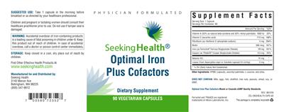Photo of the Seeking Health Optimal Iron Plus Cofactors label