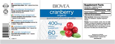Photo of the BIOVEA Cranberry 400 mg label