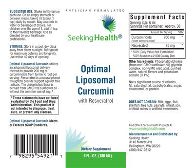 Photo of the Seeking Health Optimal Liposomal Curcumin with Resveratrol label