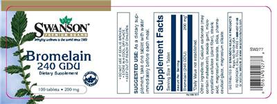 Photo of the Swanson Premium Brand Bromelain 240 GDU 200 mg label