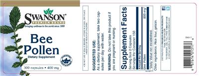 Photo of the Swanson Premium Brand Bee Pollen 400 mg label