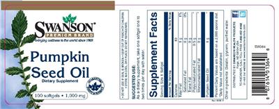 Photo of the Swanson Premium Brand Pumpkin Seed Oil 1,000 mg label