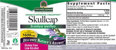 Photo of the Nature's Answer Skullcap 1600 mg label