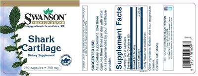 Photo of the Swanson Premium Brand Shark Cartilage 750 mg label