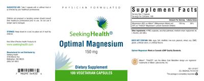 Photo of the Seeking Health Optimal Magnesium 150 mg label