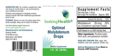 Photo of the Seeking Health Optimal Molybdenum Drops label