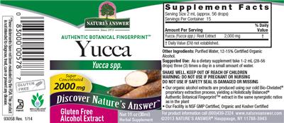 Photo of the Nature's Answer Yucca 2000 mg label