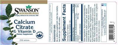 Photo of the Swanson Premium Brand Calcium Citrate & Vitamin D label