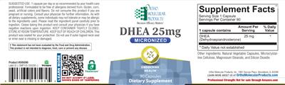 Photo of the Ortho Molecular Products DHEA 25 mg label