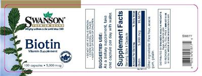 Photo of the Swanson Premium Brand Biotin 5,000 mcg label