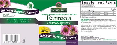 Photo of the Nature's Answer Echinacea 900 mg label