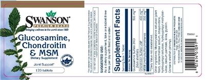 Photo of the Swanson Premium Brand Glucosamine, Chondroitin & MSM label