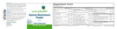 Photo of the Seeking Health Optimal Multivitamin Powder Cherry label