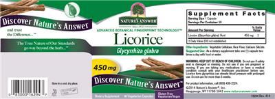 Photo of the Nature's Answer Licorice 450 mg label