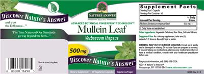 Photo of the Nature's Answer Mullein Leaf 500 mg label