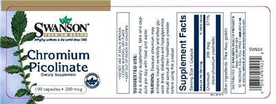 Photo of the Swanson Premium Brand Chromium Picolinate 200 mcg label