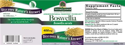 Photo of the Nature's Answer Boswellia 400 mg label