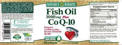 Photo of the Nature's Bounty Fish Oil 1000 mg Plus Co Q-10 label