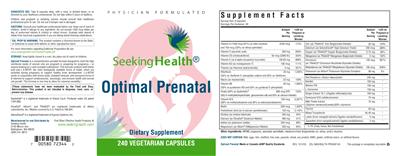 Photo of the Seeking Health Optimal Prenatal label