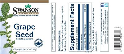 Photo of the Swanson Premium Brand Grape Seed 380 mg label