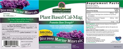 Photo of the Nature's Answer Plant Based Cal-Mag 500/250 mg label