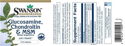 Photo of the Swanson Premium Brand Glucosamine, Chondroitin & MSM label