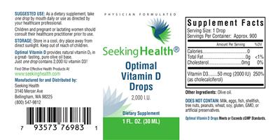 Photo of the Seeking Health Optimal Vitamin D Drops 2,000 IU label