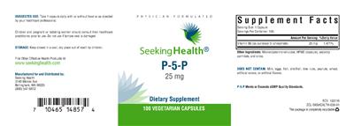 Photo of the Seeking Health P-5-P 25 mg label