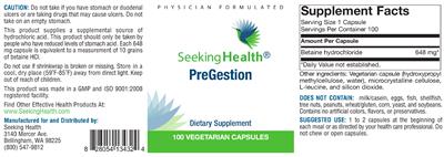 Photo of the Seeking Health PreGestion label
