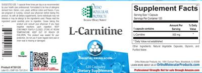 Photo of the Ortho Molecular Products L-Carnitine label
