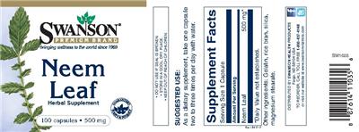 Photo of the Swanson Premium Brand Neem Leaf 500 mg label