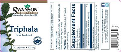 Photo of the Swanson Premium Brand Triphala 500 mg label