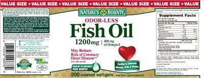 Photo of the Nature's Bounty Odor-Less Fish Oil 1200 mg label