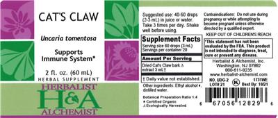 Photo of the Herbalist & Alchemist Cat's Claw label