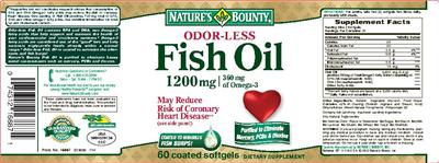 Photo of the Nature's Bounty Odor-Less Fish Oil 1200 mg label