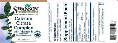 Photo of the Swanson Premium Brand Calcium Citrate Complex With Vitamin D label