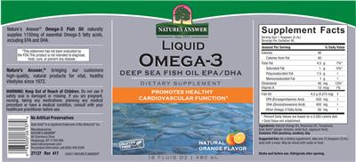 Photo of the Nature's Answer Liquid Omega-3 Natural Orange Flavor label