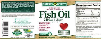 Photo of the Nature's Bounty Fish Oil 2400 mg label