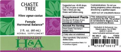 Photo of the Herbalist & Alchemist Chaste Tree label