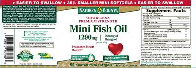 Photo of the Nature's Bounty Mini Fish Oil 1290 mg label