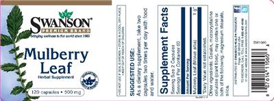 Photo of the Swanson Premium Brand Mulberry Leaf 500 mg label