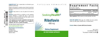Photo of the Seeking Health Riboflavin 400 mg label