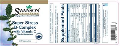 Photo of the Swanson Premium Brand Super Stress B-Complex with Vitamin C label