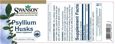 Photo of the Swanson Premium Brand Psyllium Husks 610 mg label